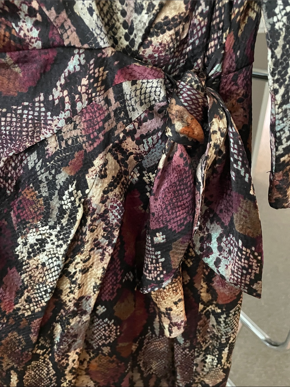 Rebecca Taylor Snake-Print V-Neck Dress in Plum, Taupe and Cream - Picture 3 of 6
